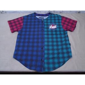 VTG Latte Sport Shirt Mens Medium Plaid Color Block Button Jersey Baseball 90s